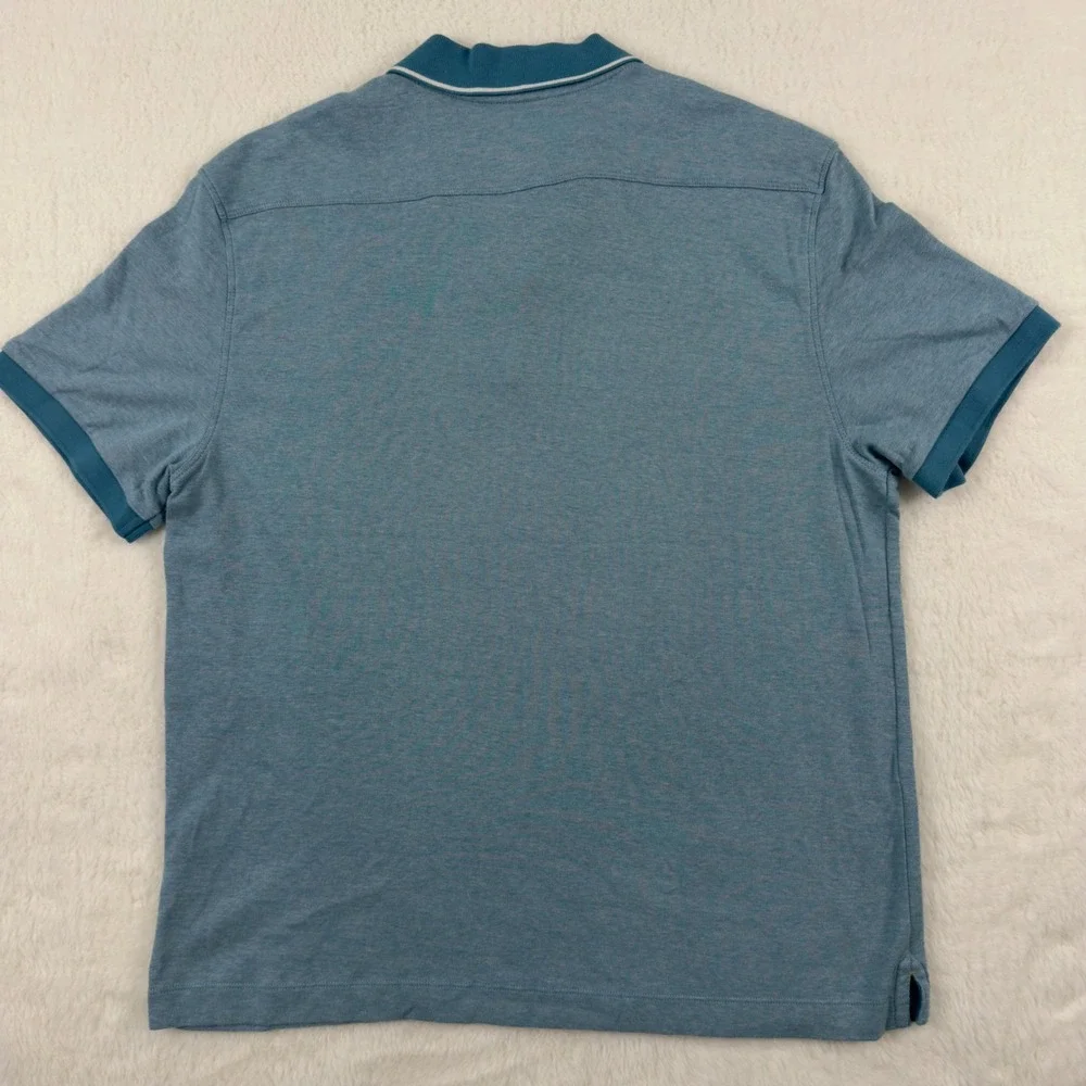 Banana Republic Mens L Blue Heathered Cotton Johnny Collar Polo Shirt Short Slv